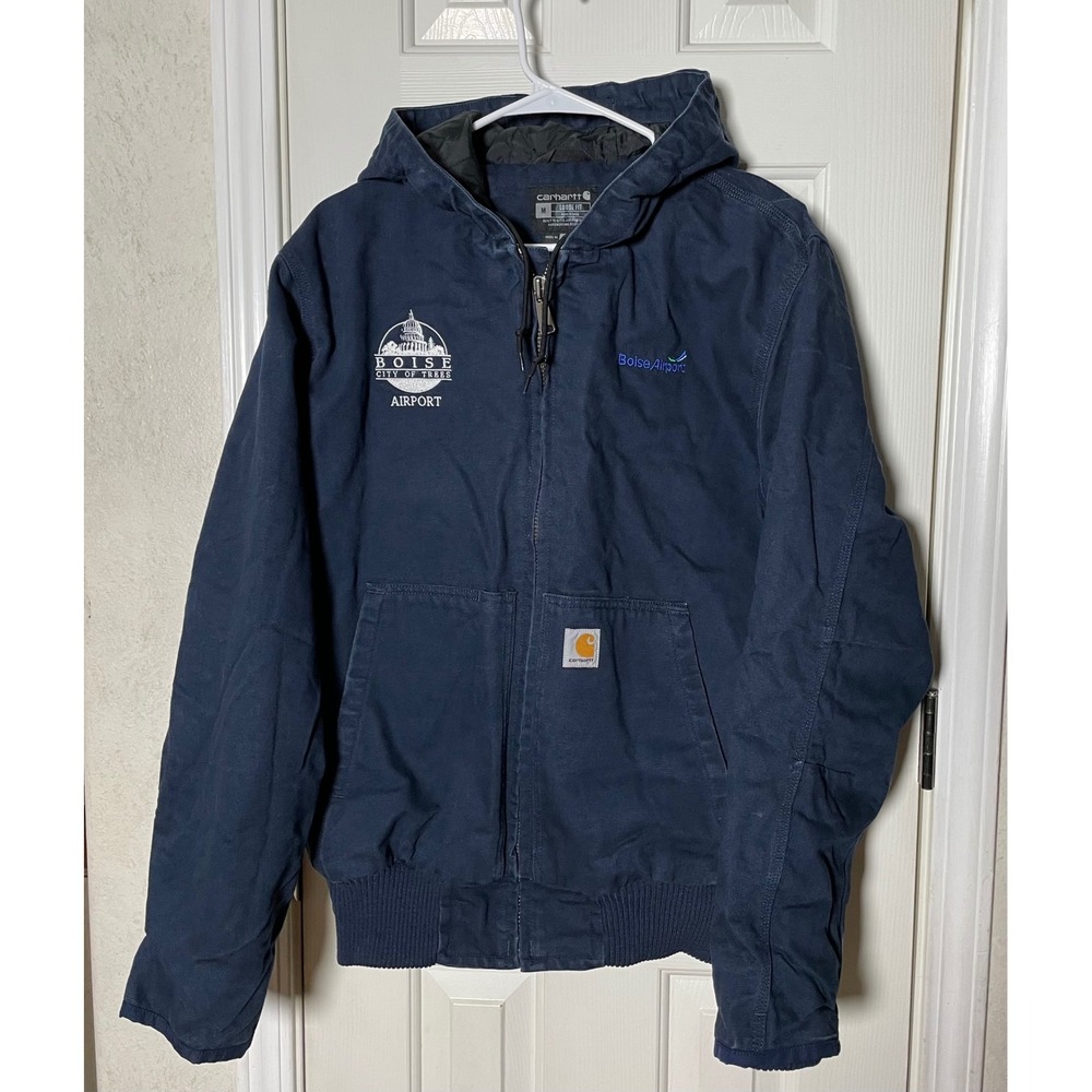 Carhartt J130-M Loose Fit Hooded Active Jacket Navy Boise Airport Mens Medium